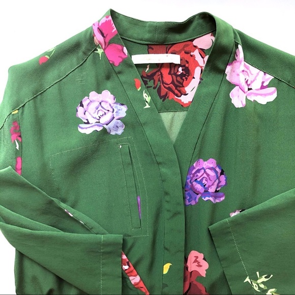 Creatures of Comfort Green Floral Jumpsuit Silk Long Sleeve Boho - Picture 12 of 16